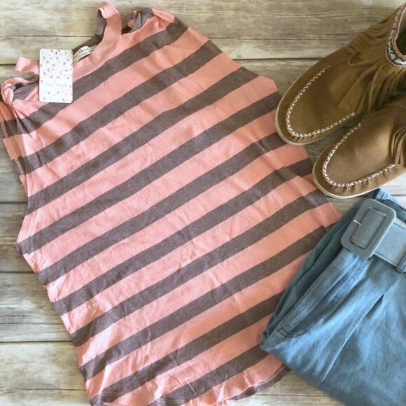 Free People Coral Tie Detail Stripe Top Size M - Picture 7 of 7